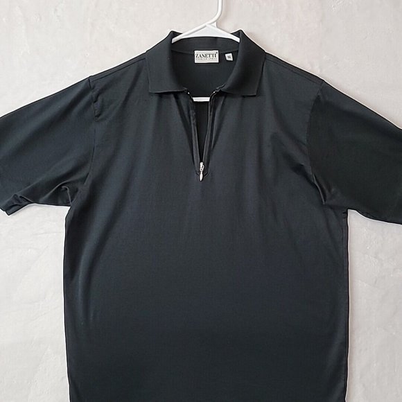 Zanetti Made In Italy Quarter Zip Polo Shirt Mens Size Small Short Sleeve Black - Picture 2 of 12